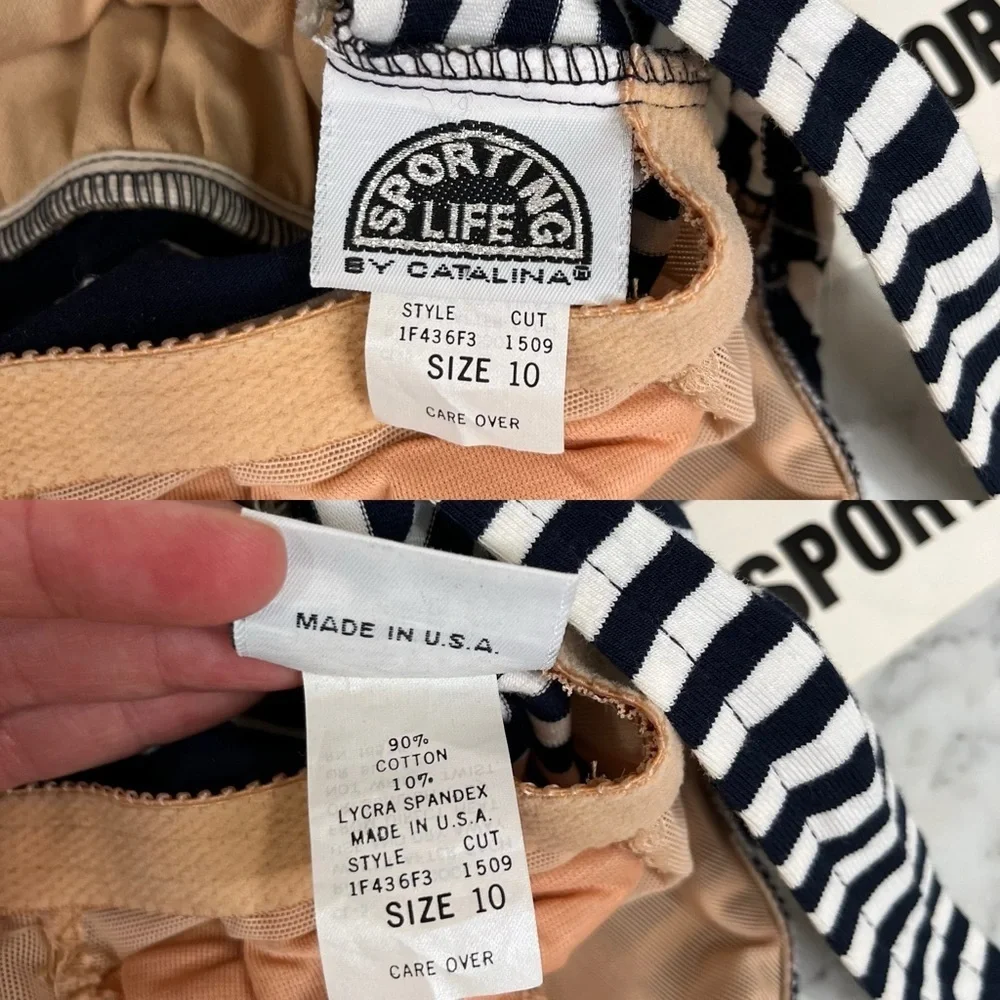 Vintage Sporting Life by Catalina Nautical Stripes One Piece Shorts Swimsuit 10